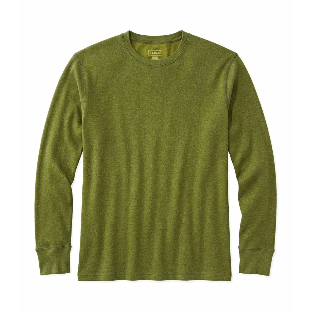 L.L.Bean Men's Long Sleeve Wool Bld Crew Neck Knit T Shirt Green XL Ribbed Cuffs